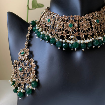 KERANI | Forest Green & Gold Necklace Set