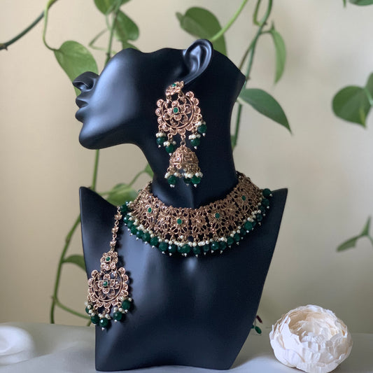 KERANI | Forest Green & Gold Necklace Set