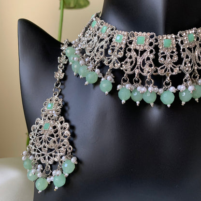 INARA | Pastel Mint & Silver Necklace Set