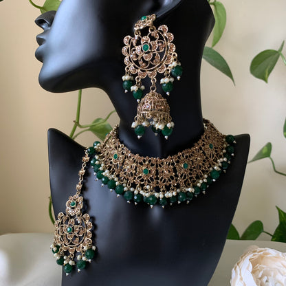 KERANI | Forest Green & Gold Necklace Set