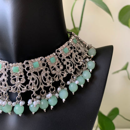 INARA | Pastel Mint & Silver Necklace Set