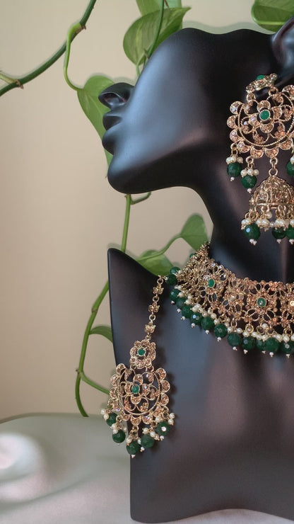 KERANI | Forest Green & Gold Necklace Set