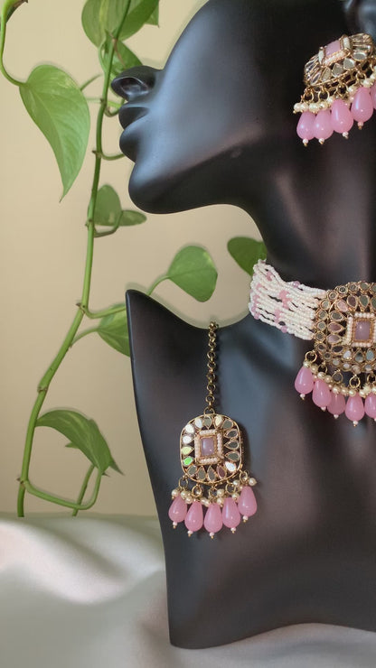 SEREIA | Baby Pink & Pearls Necklace Set